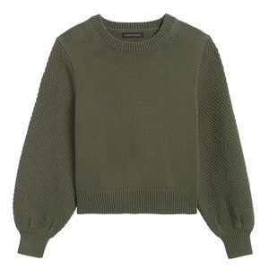 Banana Republic Cotton-Blend Balloon-Sleeve Cropped Sweater